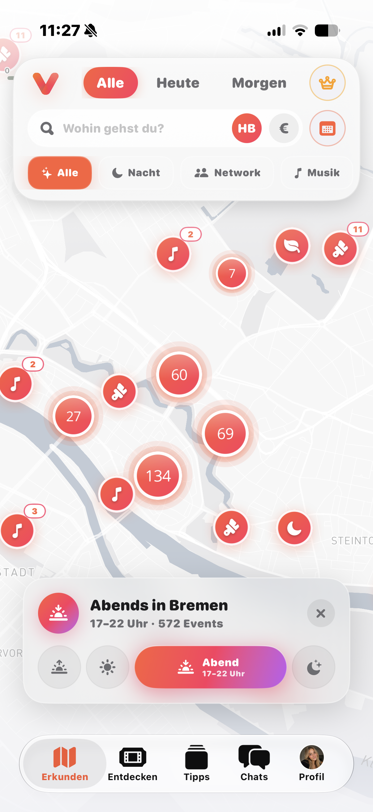 Vetra Live-Karte mit Event-Clustern in Bremen